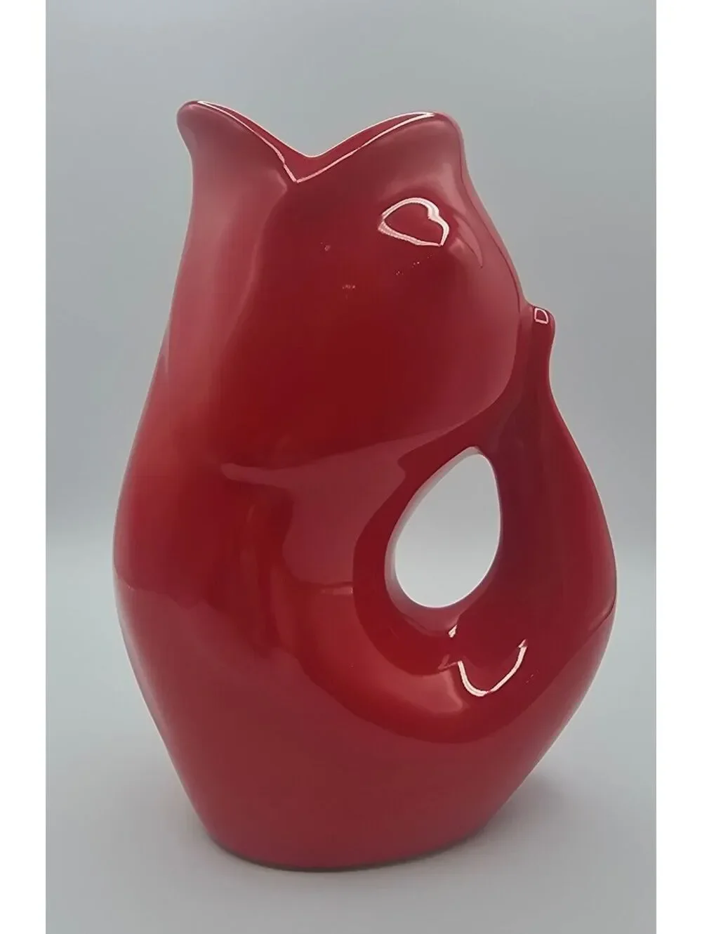 Vintage GurglePot Large Red Fish Pitcher Vase 42 oz Ceramic Gluggle Jug